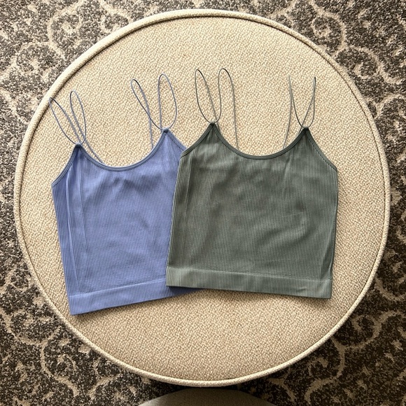 Dynamite 2 piece bundle ribbed bungee strap tank tops blue and sage - Picture 1 of 7